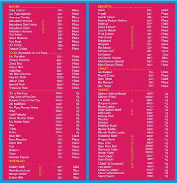 Falahaar & Kota Kachori menu 