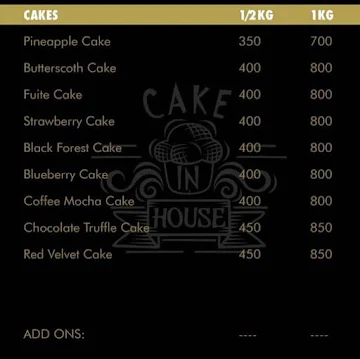 Taste The Cake menu 