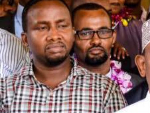 Garissa governor Ali Korane speaking to the press at the assembly after the swearing in ceremony nd the election of the speaker last thursday.on his right is Fafi MP Abdikarim Osman.