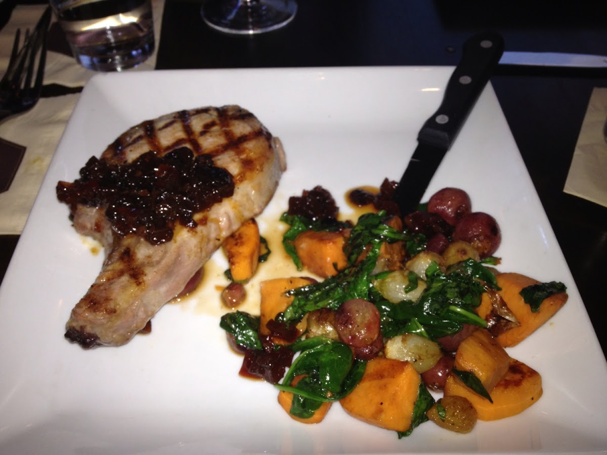 Pork chop with sweet potatoes.