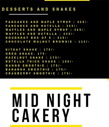 Midnight Cakery menu 