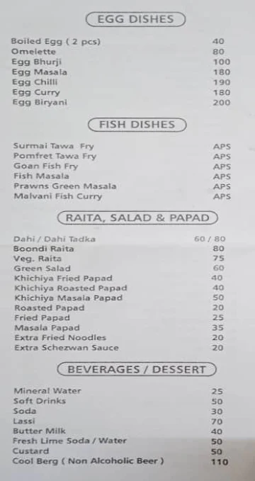 Sai Dariya Dhaba menu 