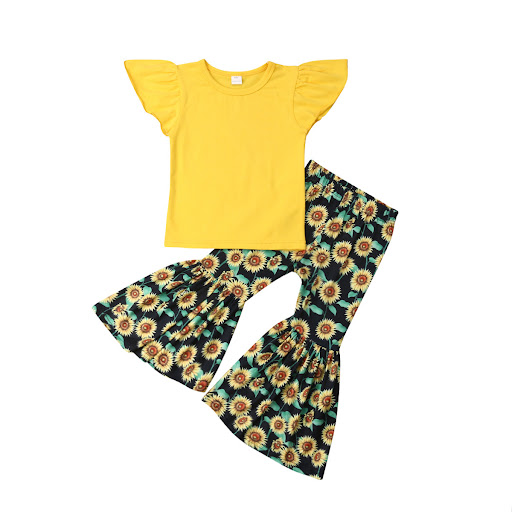 Title 6, Two-piece chrysanthemum bell bottom pants for a...
