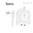 Bộ Sạc 3.4A Hoco Dc26 Chân Dẹt 2 Cổng Usb Kèm Dây Sạc Lightning Dài 1M Cho Smartphone