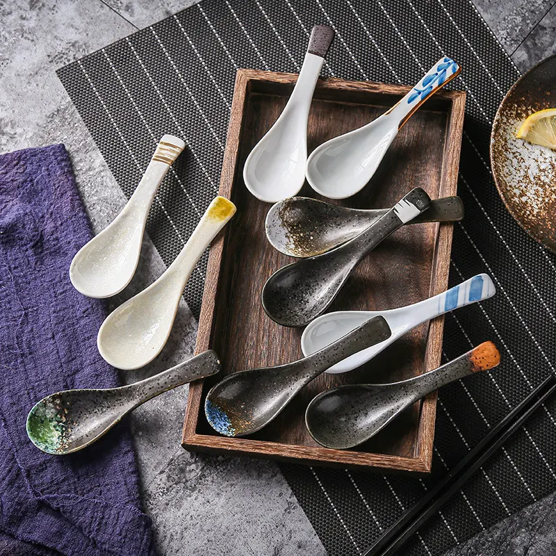 Colher de cerâmica japonesa criativa e simples para mesa, adicione elegância e sofisticação às suas refeições diárias e especiais.