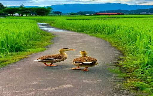 Two ducks on a field road Wallpaper