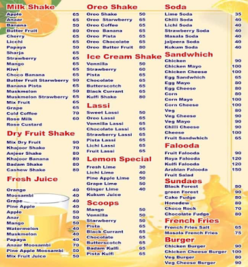 Irani Tea Coffee Juice & Snacks menu 