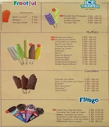 Monty's Ice Cream Corner menu 