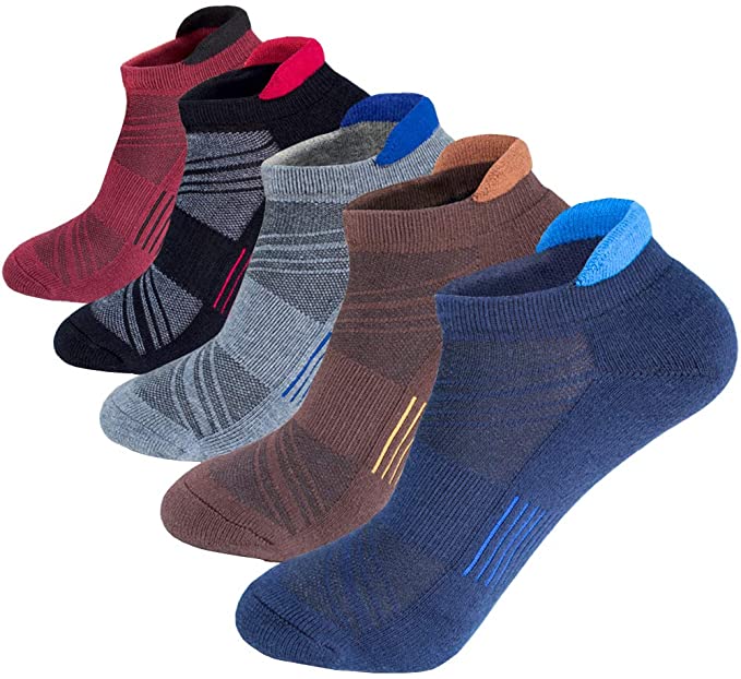 Men's Low Cut Ankle Athletic Socks Cushioned Breathable Running Performance Sport Tab cotton Socks(5 pack)