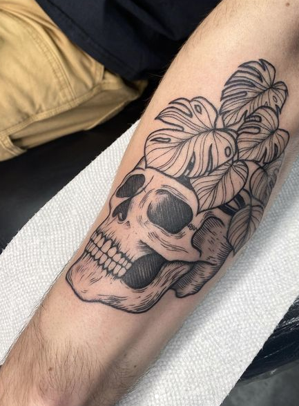 Skull Monstera Tattoo