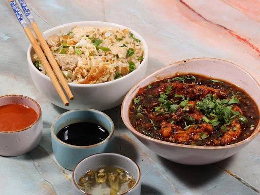 Chicken Manchurian Gravy [300 Ml] + Chicken Fried Rice [500 Ml]