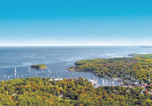 Camden-Aerial.jpg - Guests on American Cruise Lines' "Maine Coast and Harbors" tour will love Camden Harbor, popular for its schooners and pretty coastal views.