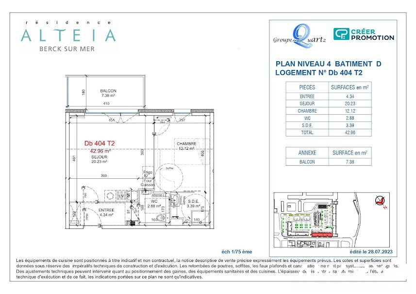 Vente appartement 2 pièces 43 m² à Berck (62600), 220 500 €