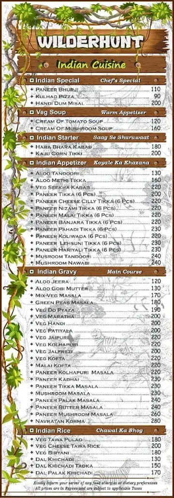 Wilderhunt Restaurant menu 