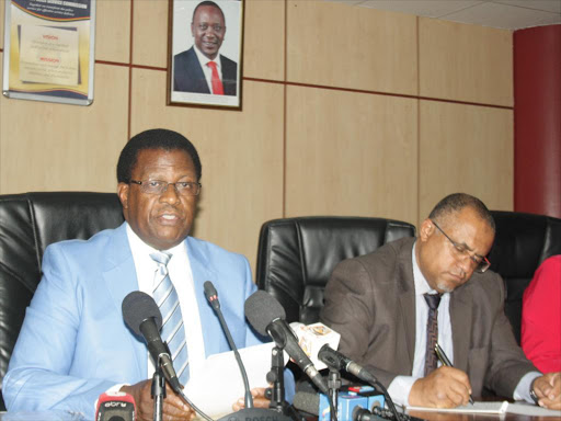 NPSC chairman Johnston Kavuludi speaks to press after at his office after interviewing five candidates for Deputy IG, DCI boss jobs on January 18, 2017. /JOSEPH NDUNDA