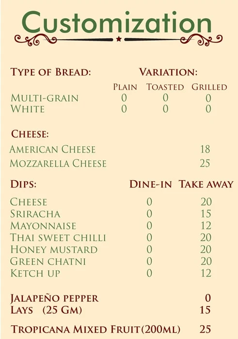 Double Daker's Lane menu 