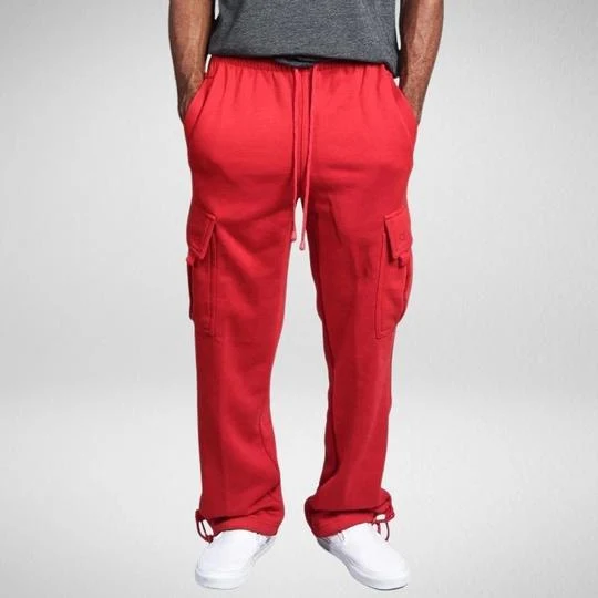 New Men's Drawstring Elastic Waist Solid Color Casual Pants with Multi Pockets for Everyday Comfort and Style.