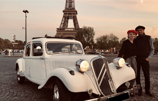 Paris romantic tour by night in luxury open roof classic french car