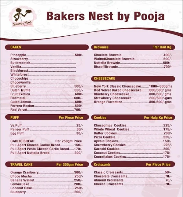 Bakers Nest menu 