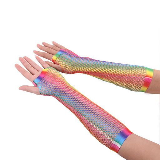 Title 2, Rainbow Color Sexy Fishnet Half-finger Long Net...