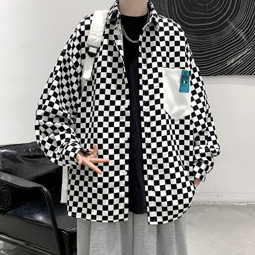 Title 7, Mens Long-sleeved Design Niche Checkered Shirt...