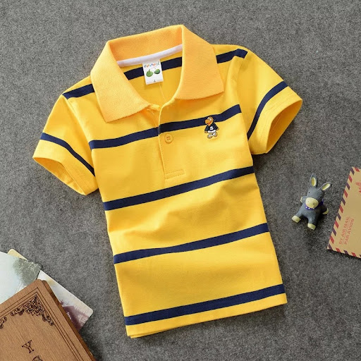Title 5, CUHK Childrens T-shirt Cotton Striped Lapel Po...
