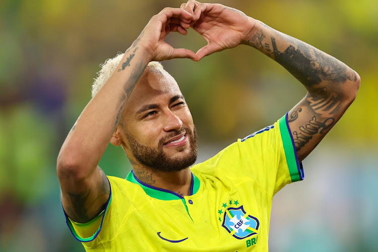 Neymar of Brazil gestures to his family after the 4-1 World Cup last-16 victory against South Korea at Stadium 974 in Doha, Qatar on December 5 2022.