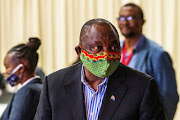 South African President Cyril Ramaphosa visits the coronavirus disease (COVID-19) treatment facilities at the NASREC Expo Centre in Johannesburg, South Africa April 24, 2020.  