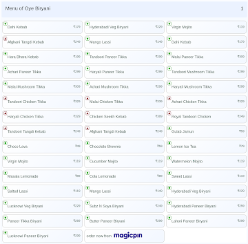 Oye Biryani menu 