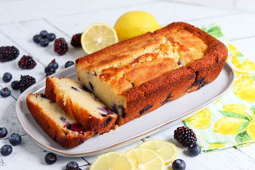 A loaf of Lemon-Berry Ricotta Pound Cake.