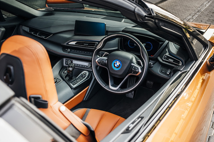 The interior of the BMW i8 Roadster.