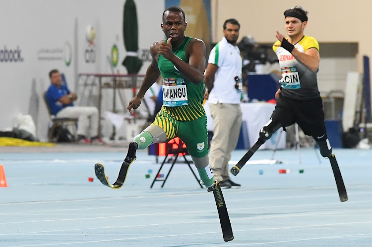 Ntando Mahlangu of South Africa competes in the Women's 200m T61 Final on day eight of the World Para Athletics Championships at the Dubai Club for People with Determination on November 14, 2019 in Dubai, United Arab Emirates.