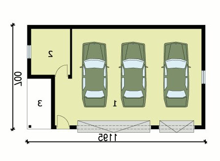 G156 szkielet drewniany garaż trzystanowiskowy z pomieszczeniem gospodarczym - Rzut garażu