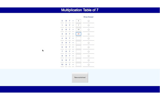 Math Worksheets - Multiplication Tables