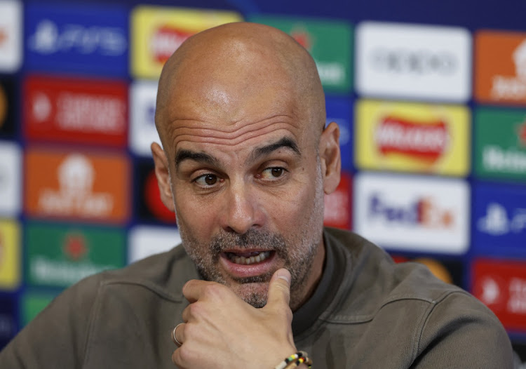 Manchester City manager Pep Guardiola during the press conference. Picture: Reuters/Jason Cairnduff