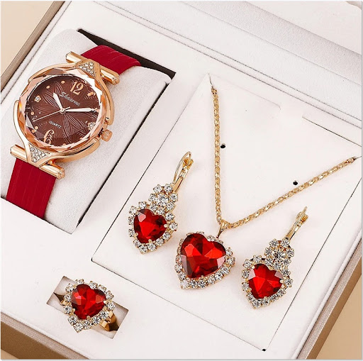 Title 4, 6pc Ladies New Belt Quartz Watch Diamond Jewelr...
