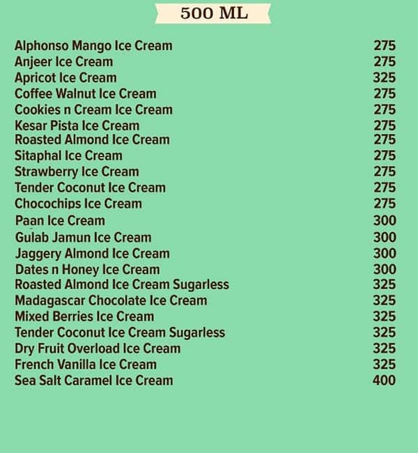 NIC ICE Creams menu 