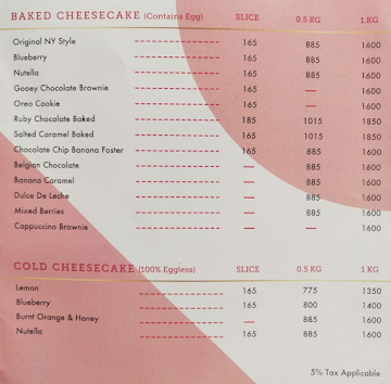 Love & Cheesecake menu 