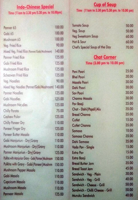 Sri Sai Bhavan menu 