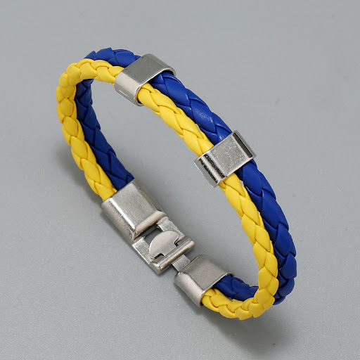 Title 2, Simple Blue-Yellow Multi-layer Woven Leather Br...