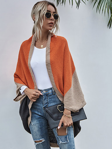 Title 7, Color-block knitted cardigan sweater coat, a wa...