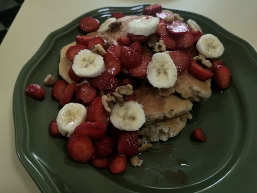 Strawberry Banana Walnut Butter Pancakes With Brown Sugar (Vegan/ Vegetarian) 