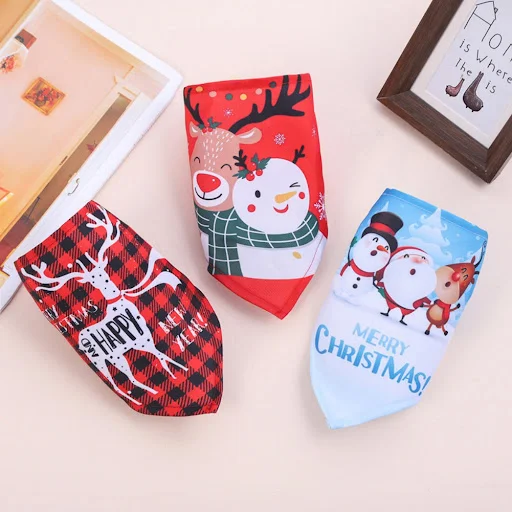 Dog Bandanas Pet Scarf Christmas Snow Print Dog Cotton Plaid WashableBow Ties Collar Cat Dog Scarf Small Dog Accessories
