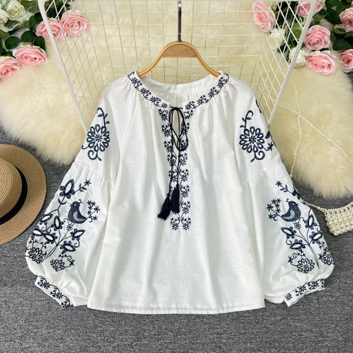 Title 16, Womens Ethnic Embroidery Lace-up Tassel Top Ro...