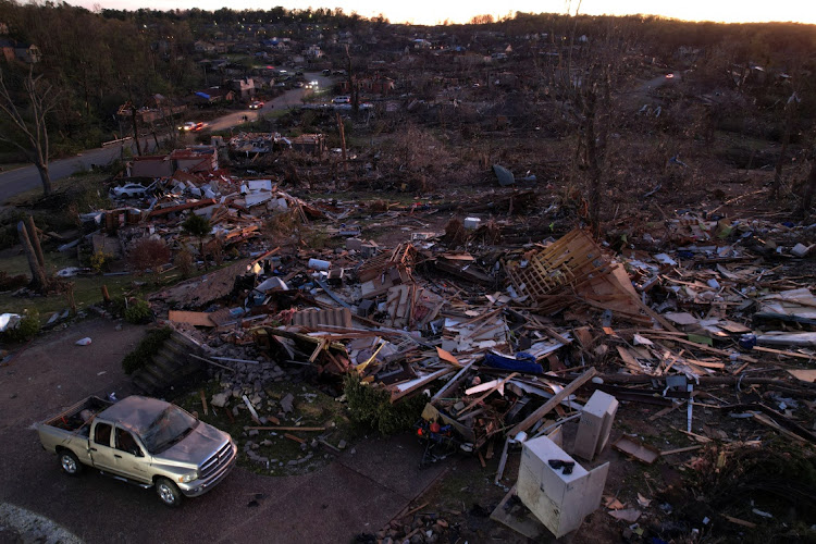 An aerial view of destroyed homes in the aftermath of a tornado in Little Rock, Arkansas, the US, April 1 2023. Picture: CHENEY ORR/REUTERS