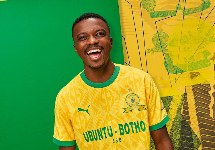 Mamelodi Sundowns midfielder Teboho Mokoena sports their jersey for the 2023-24 season.