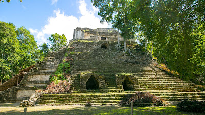 The Edificio 2 pyramid at the Mayan archaeological site Dzibanche in the Costa Maya region of Mexico. 