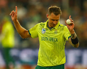 Dale Steyn of South Africa indicates six runs after the decision was referred during the 2nd KFC T20 International match between South Africa and Sri Lanka at SuperSport Park on March 22, 2019 in Pretoria, South Africa. 