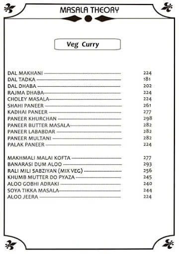 Masala Theory menu 