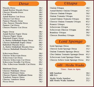 Sam Mankar Dosa menu 